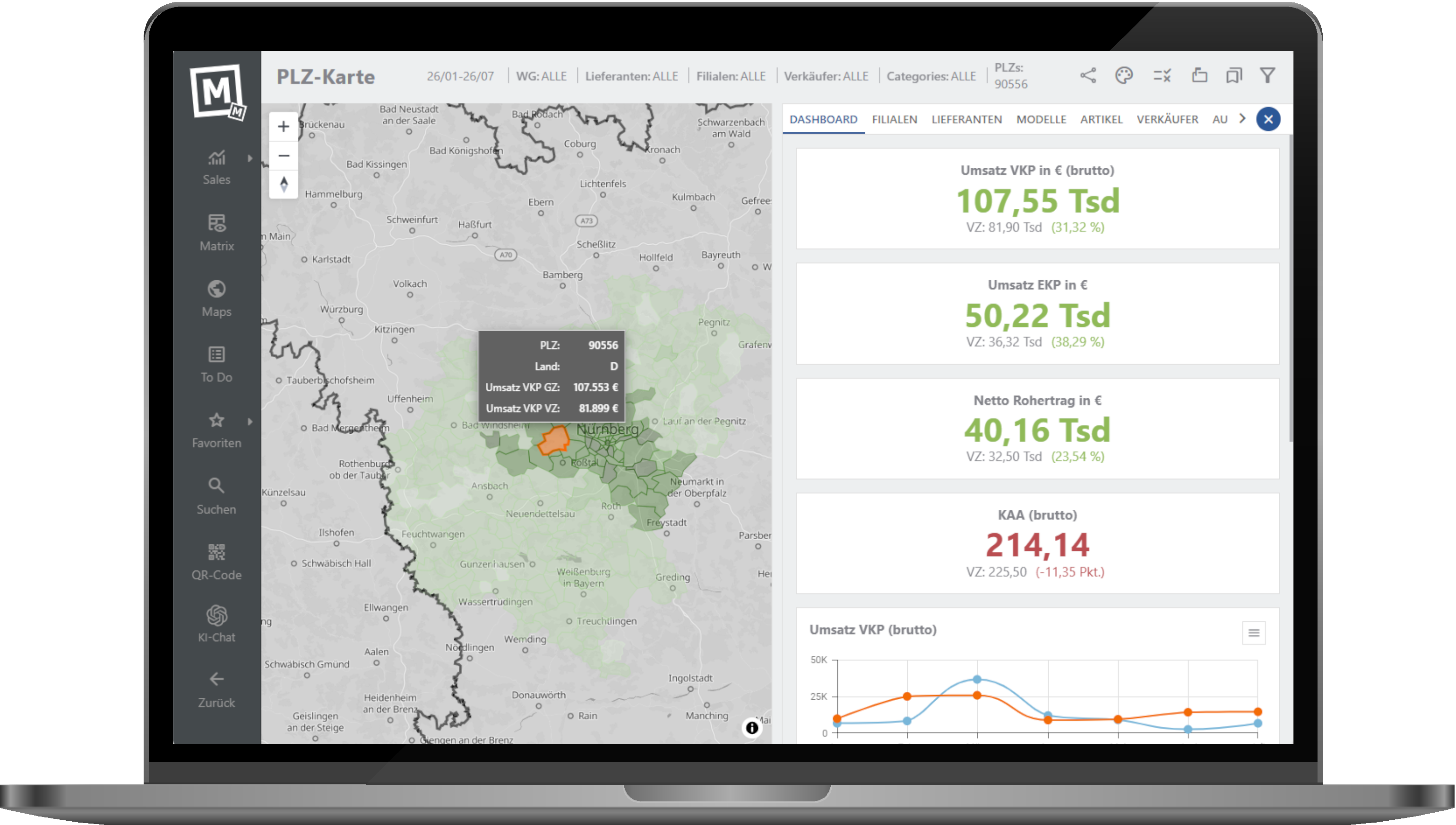ManageMax 2 Kartenansicht auf einem Laptop