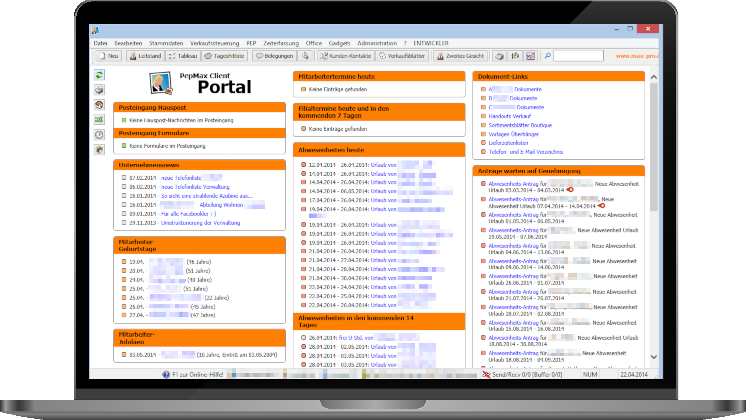 PepMax Portal auf einem Laptop