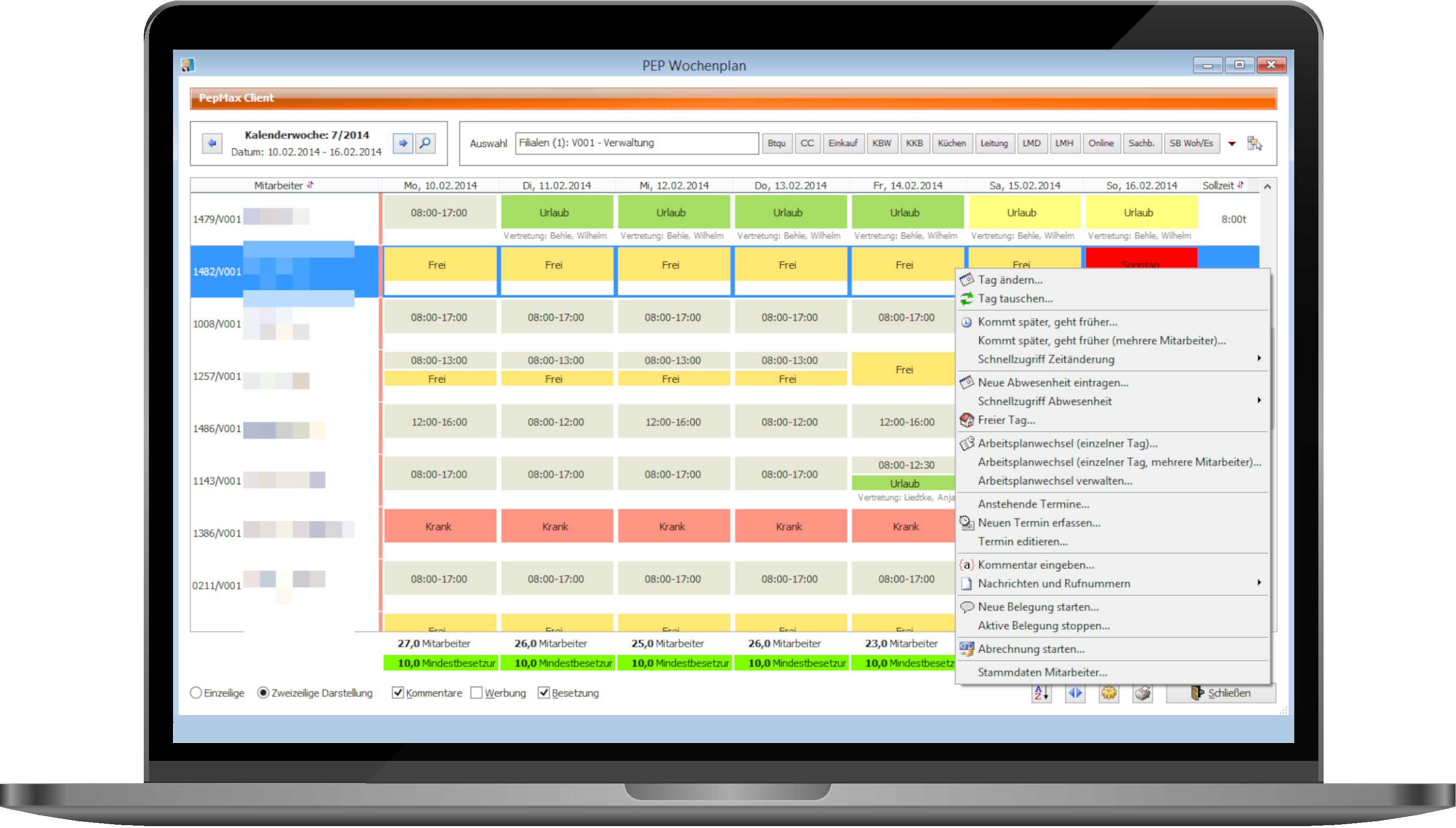 PepMax Wochenplan auf einem Laptop